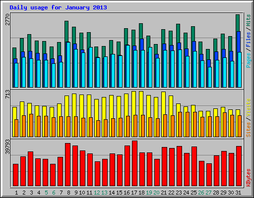 Daily usage for January 2013