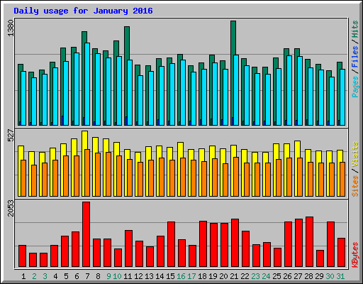 Daily usage for January 2016